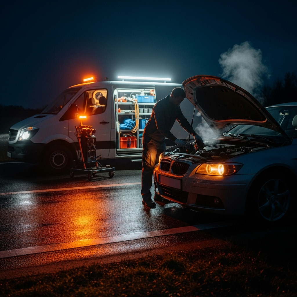 Mobile mechanic van at customer driveway